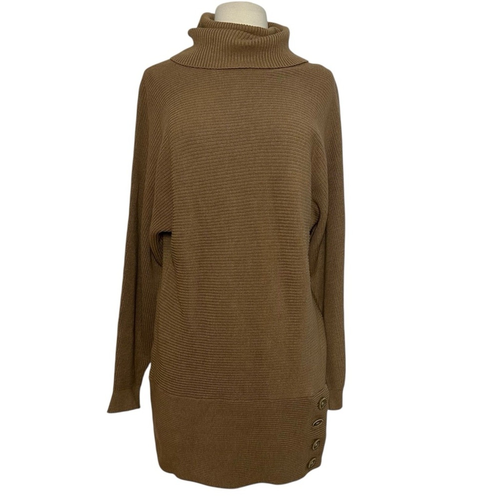 BELFORD Knit Sweater Dress Medium Tan Camel Modest Preppy Classic