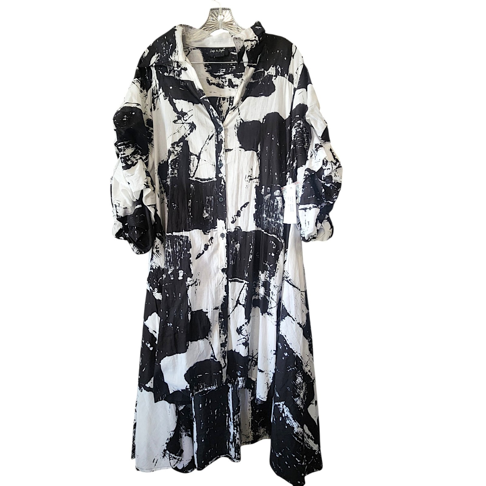 Step In Style Midi Dress 2X High/low Dress Ruffled Sleeves Abstract Artsy NWT