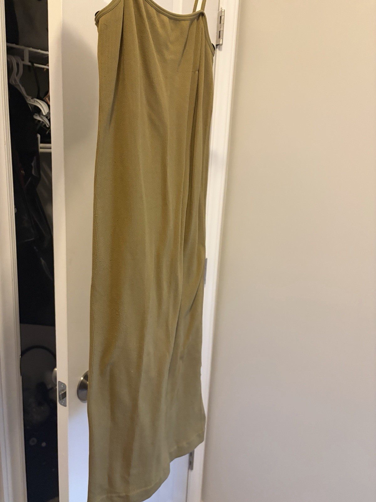Forever21 Ribbed Spaghetti Strap Stretch Body-con Olive Green Dress