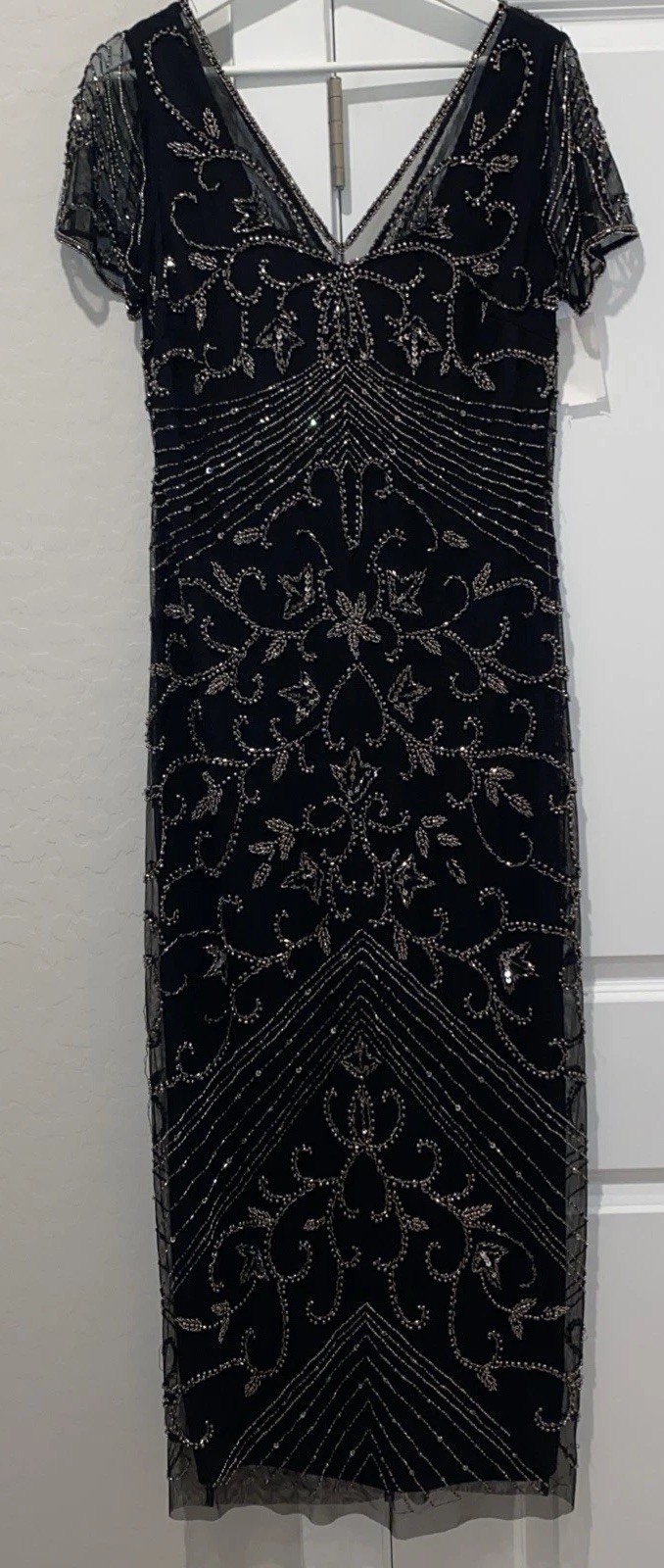 Pisarro Knights Beaded Mesh Column Gown New Size 8 Black / Merc