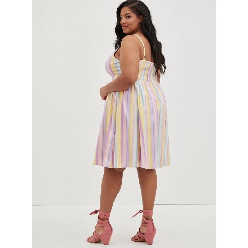 TORRID Pastel Rainbow Stripe Poplin Tie Front Skater Dress Pockets Size 2X 2