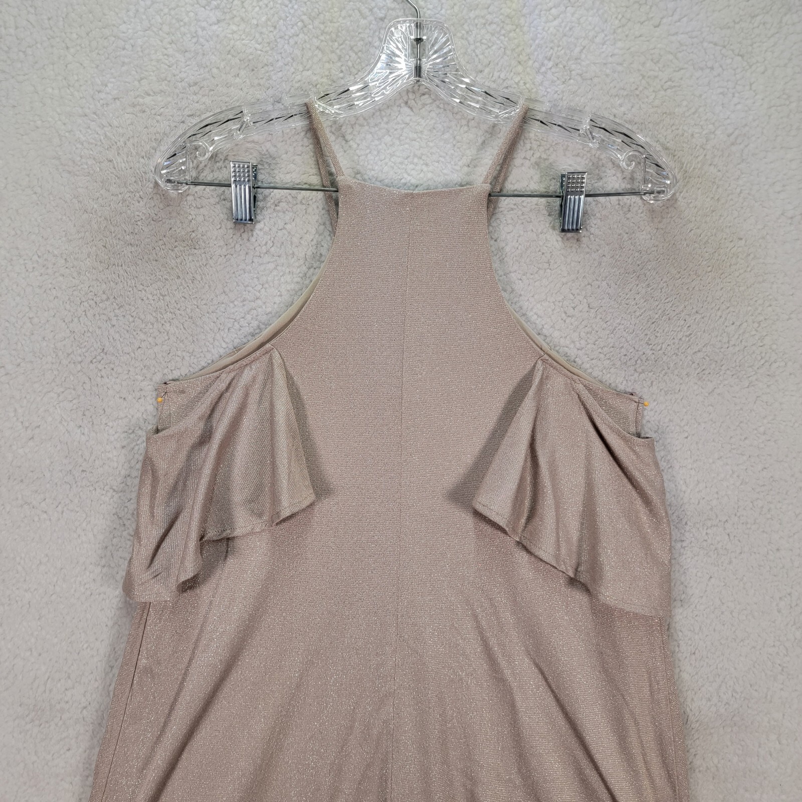 One Love Clothing Womens Dress Size S Beige Glitter Stretch Flowy Ruffled A Line