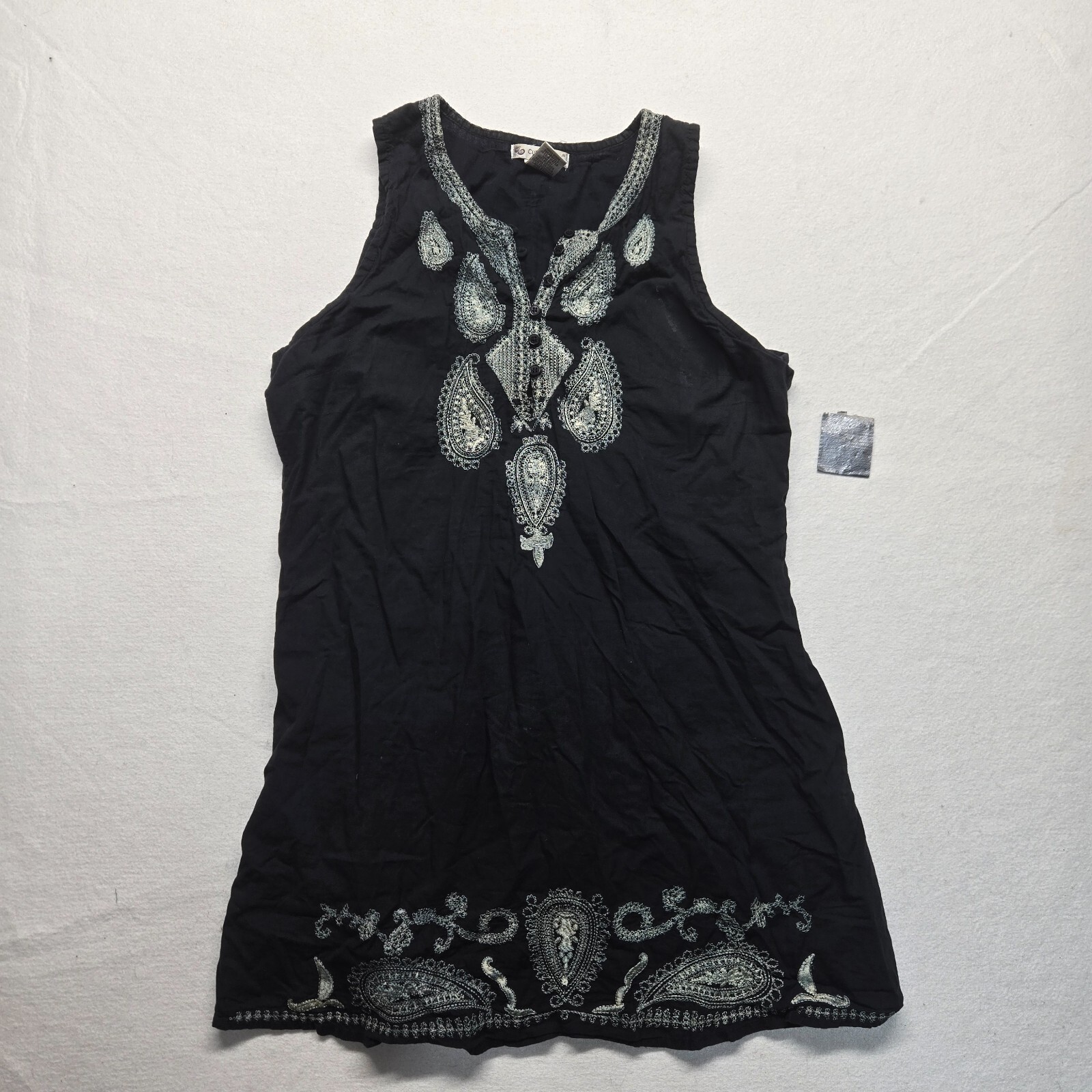 Cute Options Black Sleeveless Embroidered Shirt Cotton Dress Adult Size XL