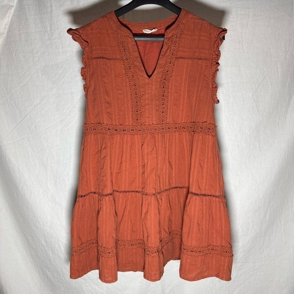 Altar’d State Womens Rust Orange Crochet Lace Tiered Boho Mini Dress Size M