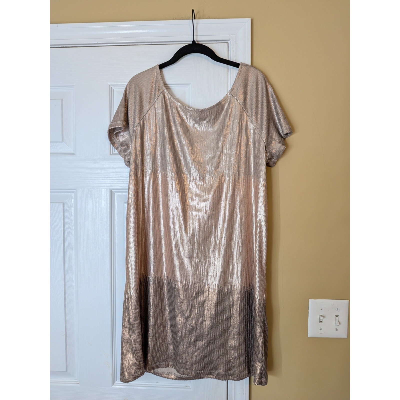 Free People Drenched Sequins Ombre Shift Mini Dress Large Open Back Boho Chic