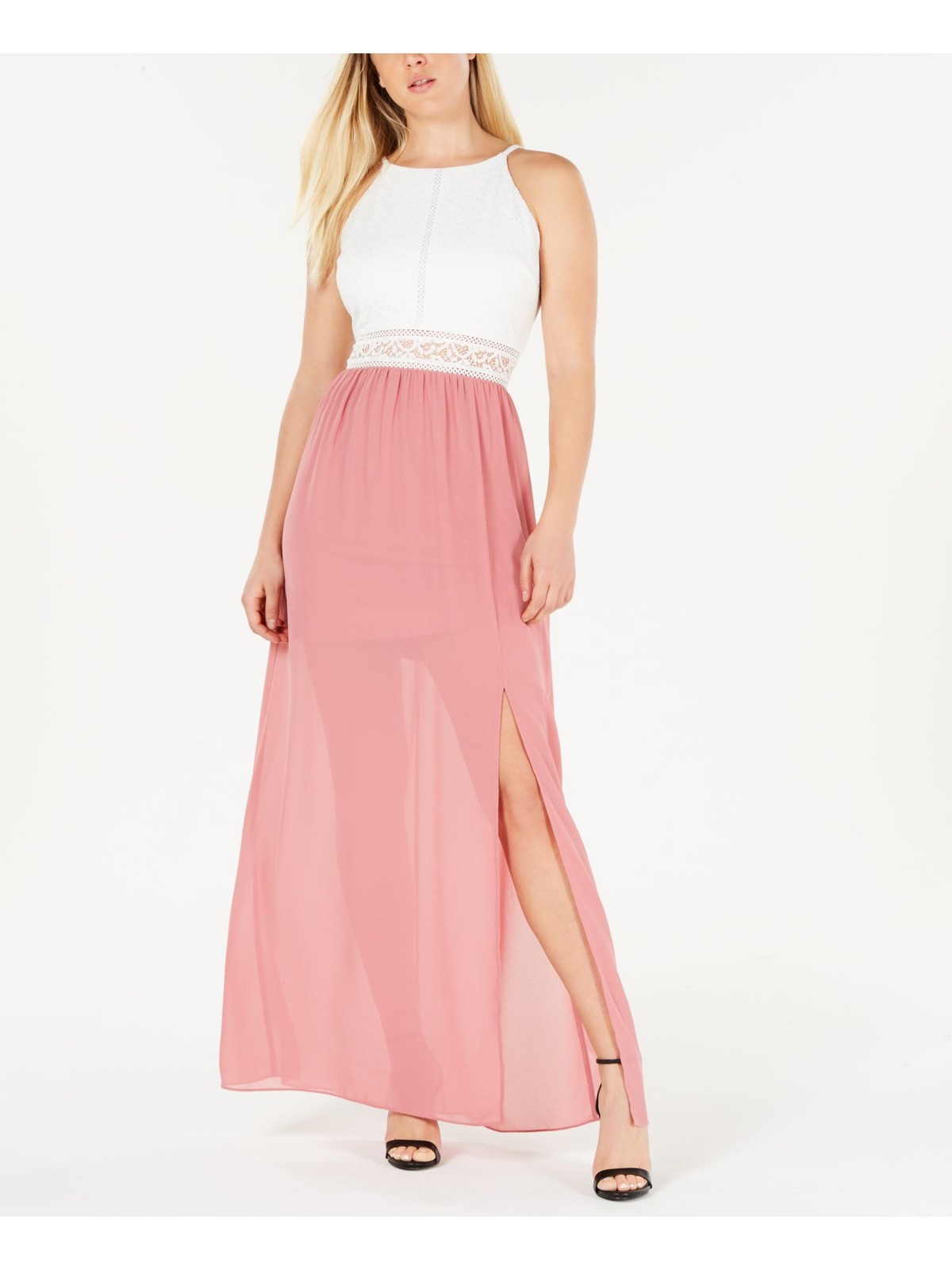 BCX Womens Full-Length Dress Pink Stretch Sleeveless Halter Juniors 1