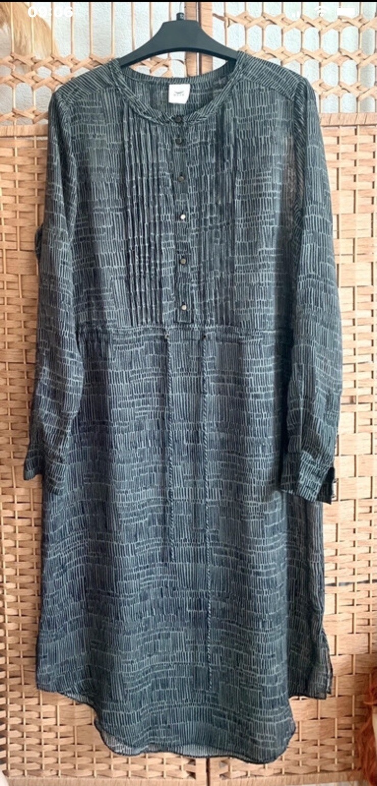 HUSK Australia Grey/ Green Pattern Layering Shirt Dress Drawstring Fits Uk 12