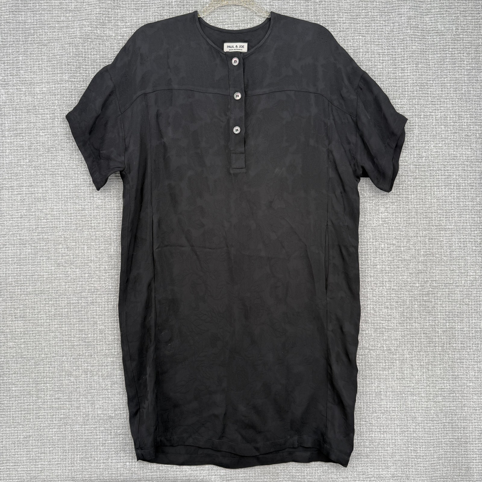 Paul & Joe Dress Womens 34 Black Jacquard Henley Short Sleeve Made in France