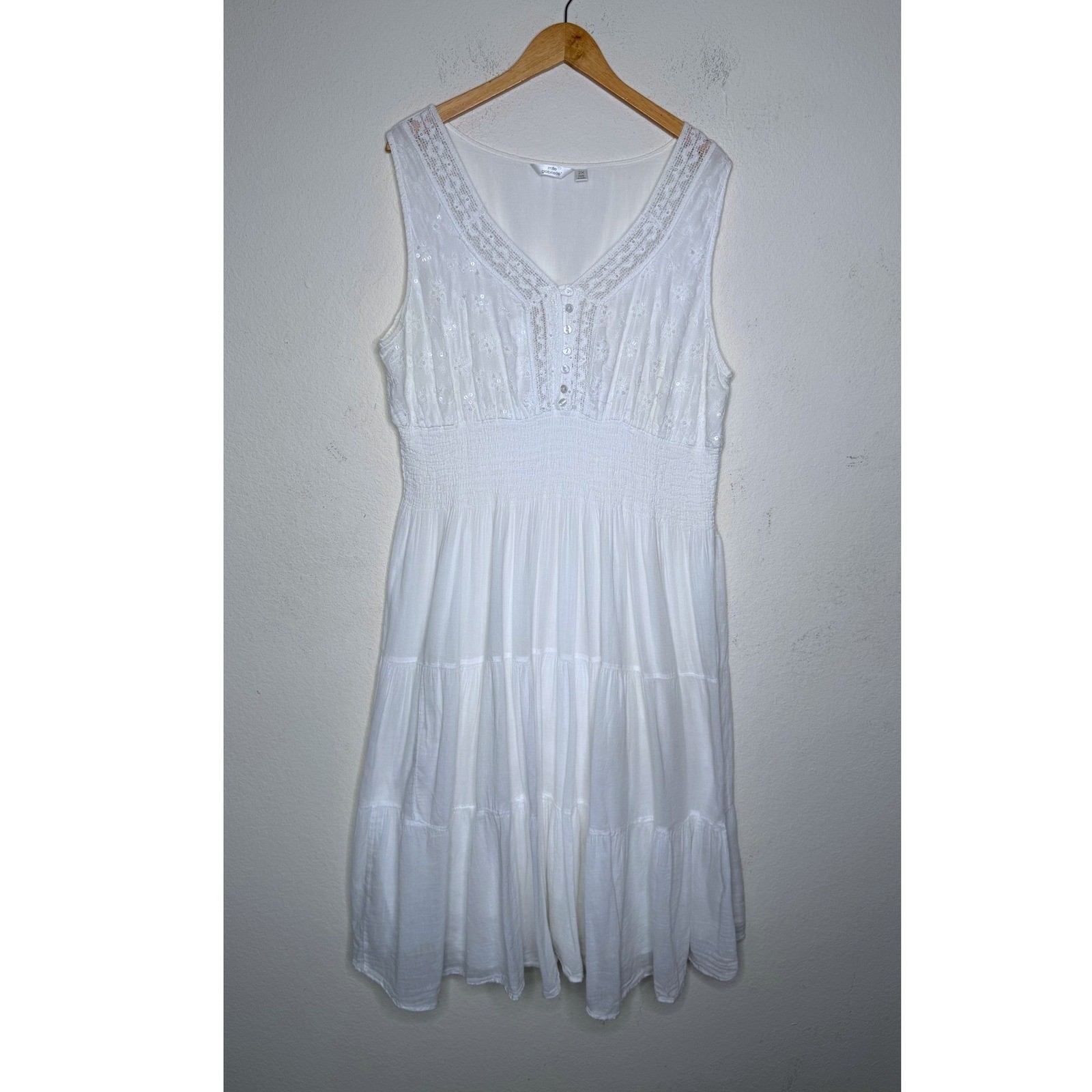 Mlle Gabrielle 2X Cotton Dress Plus Size White Lace Ruffle Cottagecore Peasant