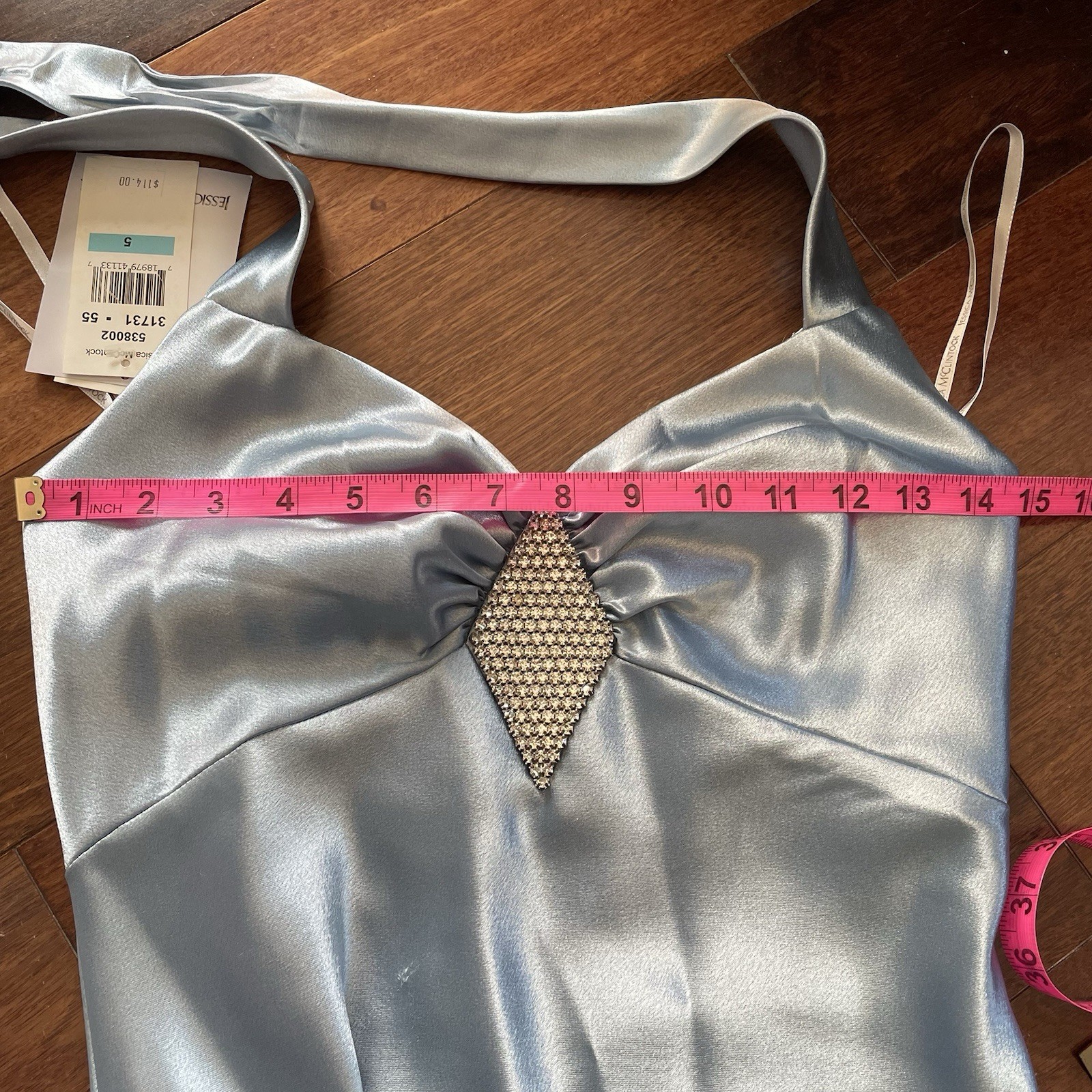 NWT Vintage Jessica McClintock for Gunne Sax Dress Light Blue Satin Halter Sz 6