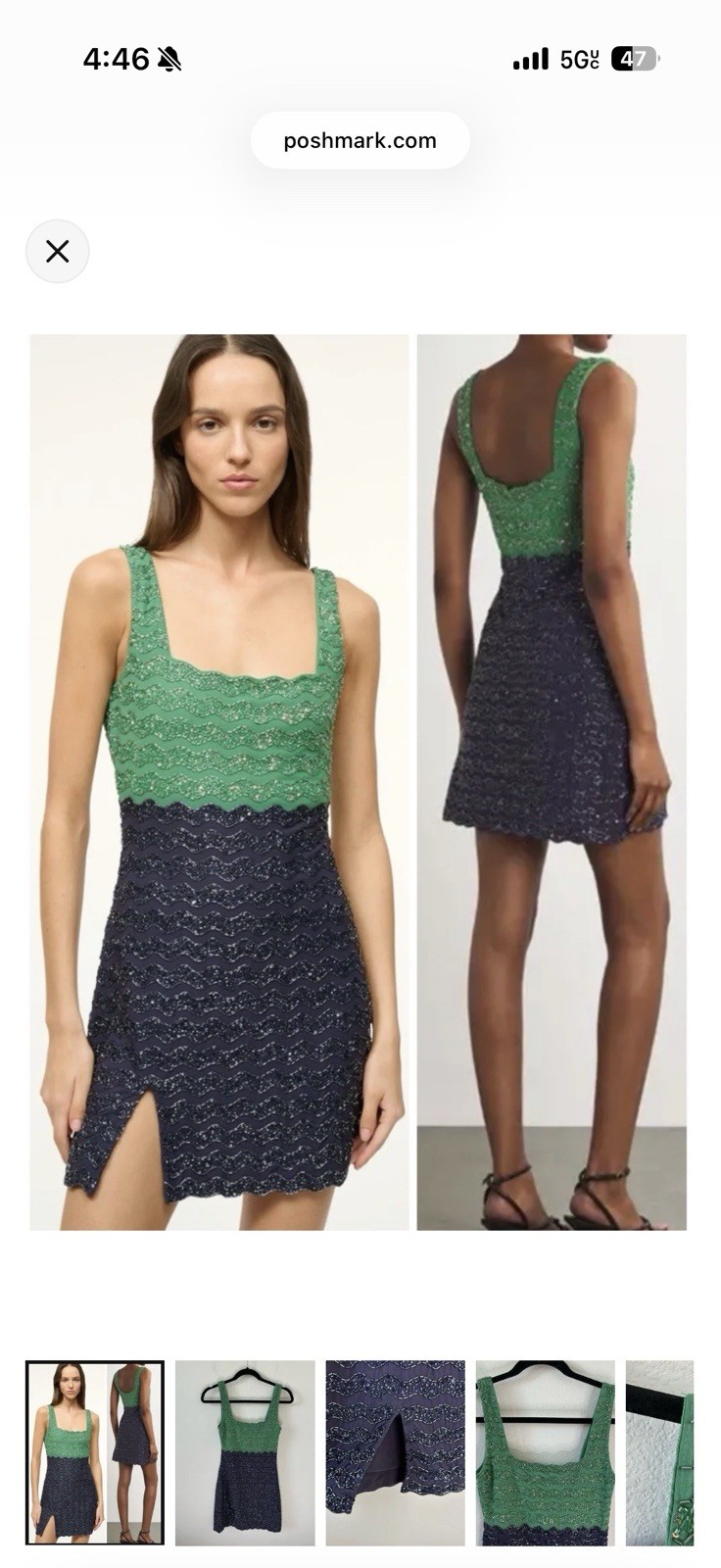 STAUD Le Sable Green And Navy Beaded Mini Dress Size M NWT