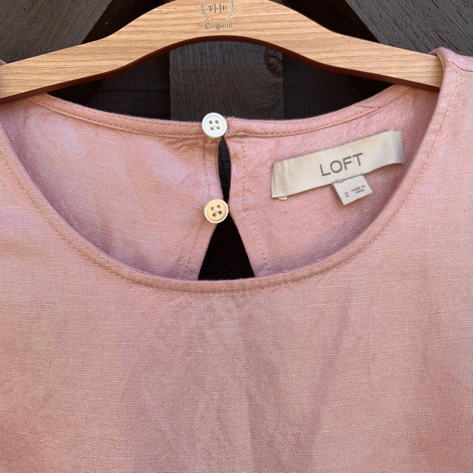 LOFT Dress Womens 2 Pink Linen Blend Sleeveless Shift Midi Keyhole Button Back
