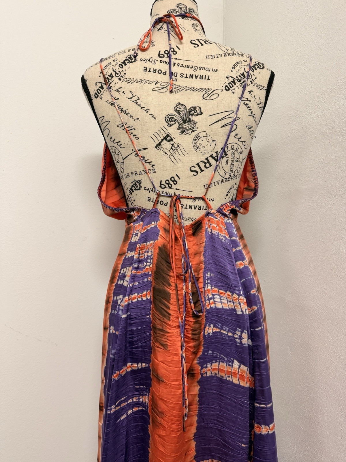 Carolina K Silk Tie Dye Maxi Dress Open Back Boho Resort Halter Dress Size S