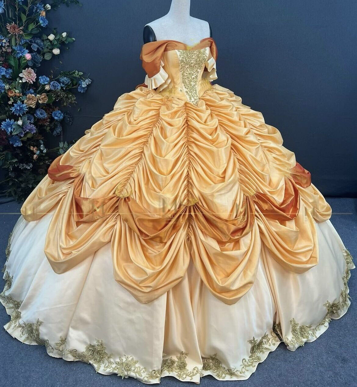 Belle Princess Quinceanera Dresses Satin Sweet 16 Birtdhay Party Prom Ball Gowns