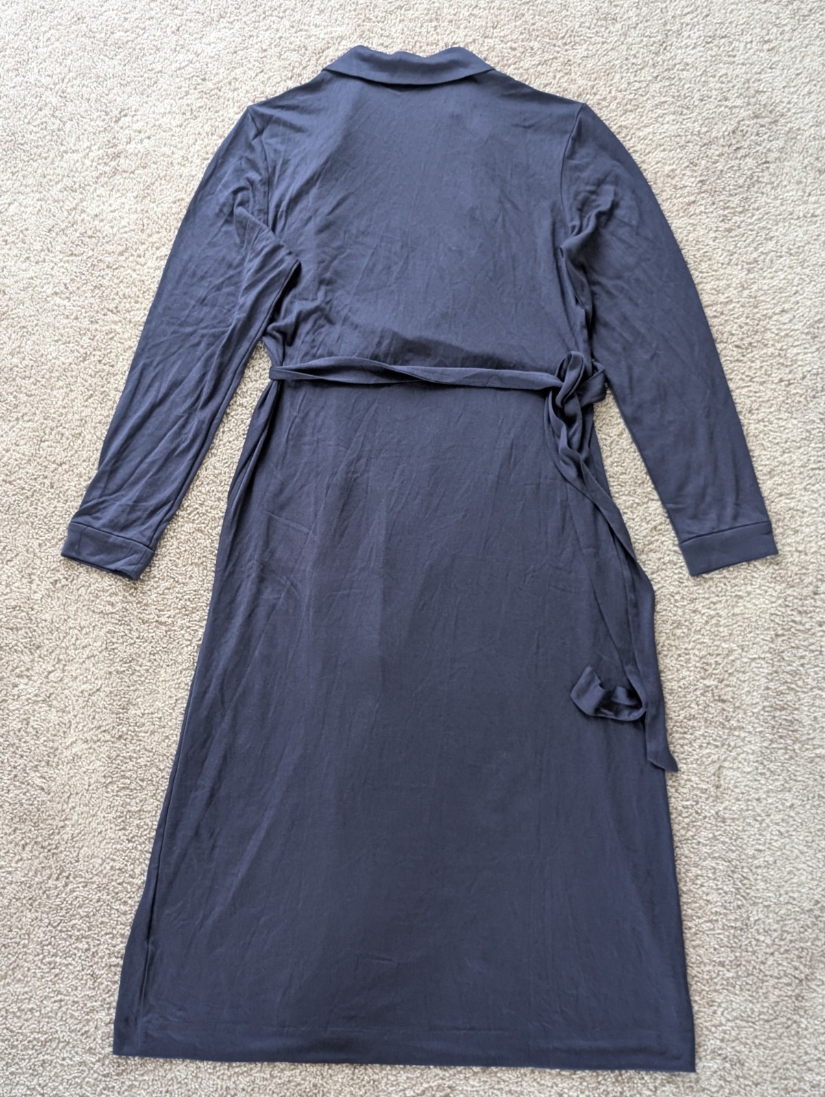 Quince 100% Silk V-Neck Jersey Midi Wrap Dress Womens Large Navy Blue NWT
