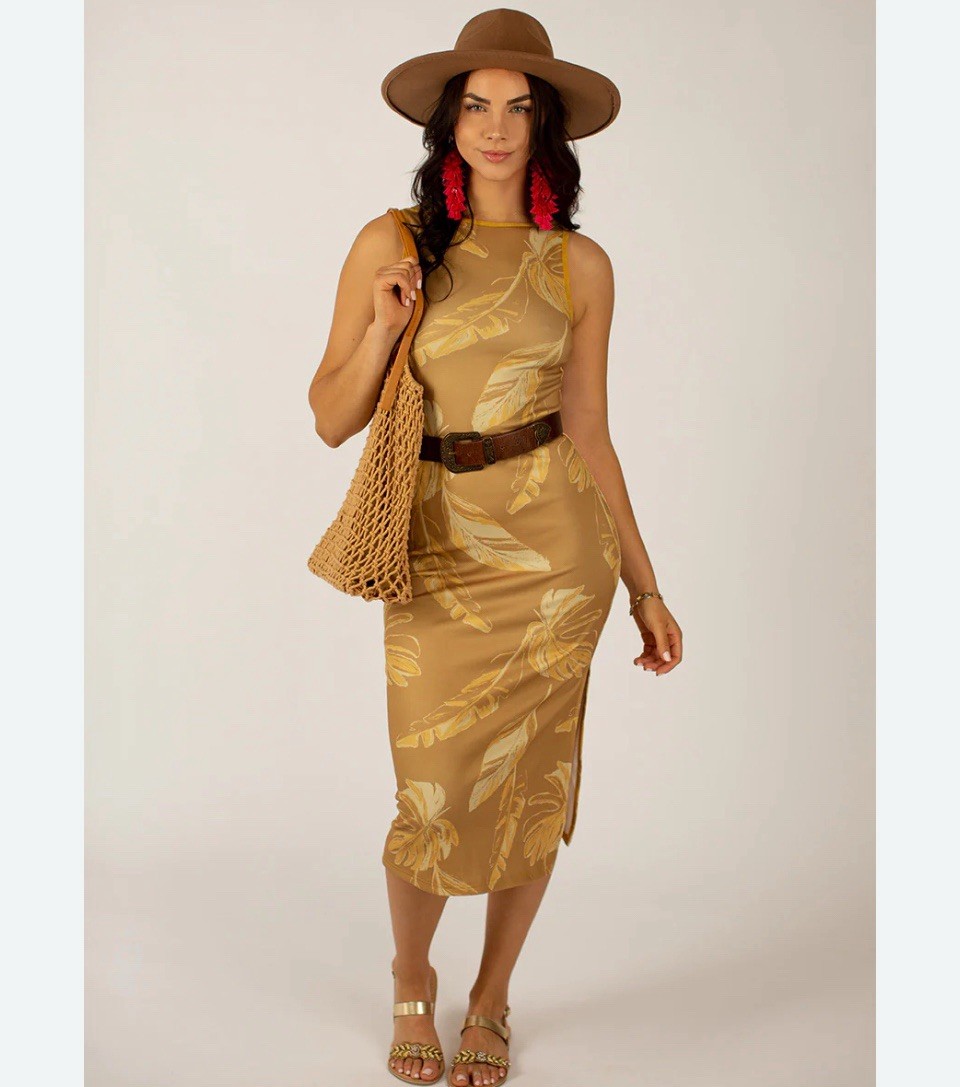 JOYFOLIE Mia Joy L Dress LIZETTE SLIP HONEY PALM Tan Beige Brown Vacation #121