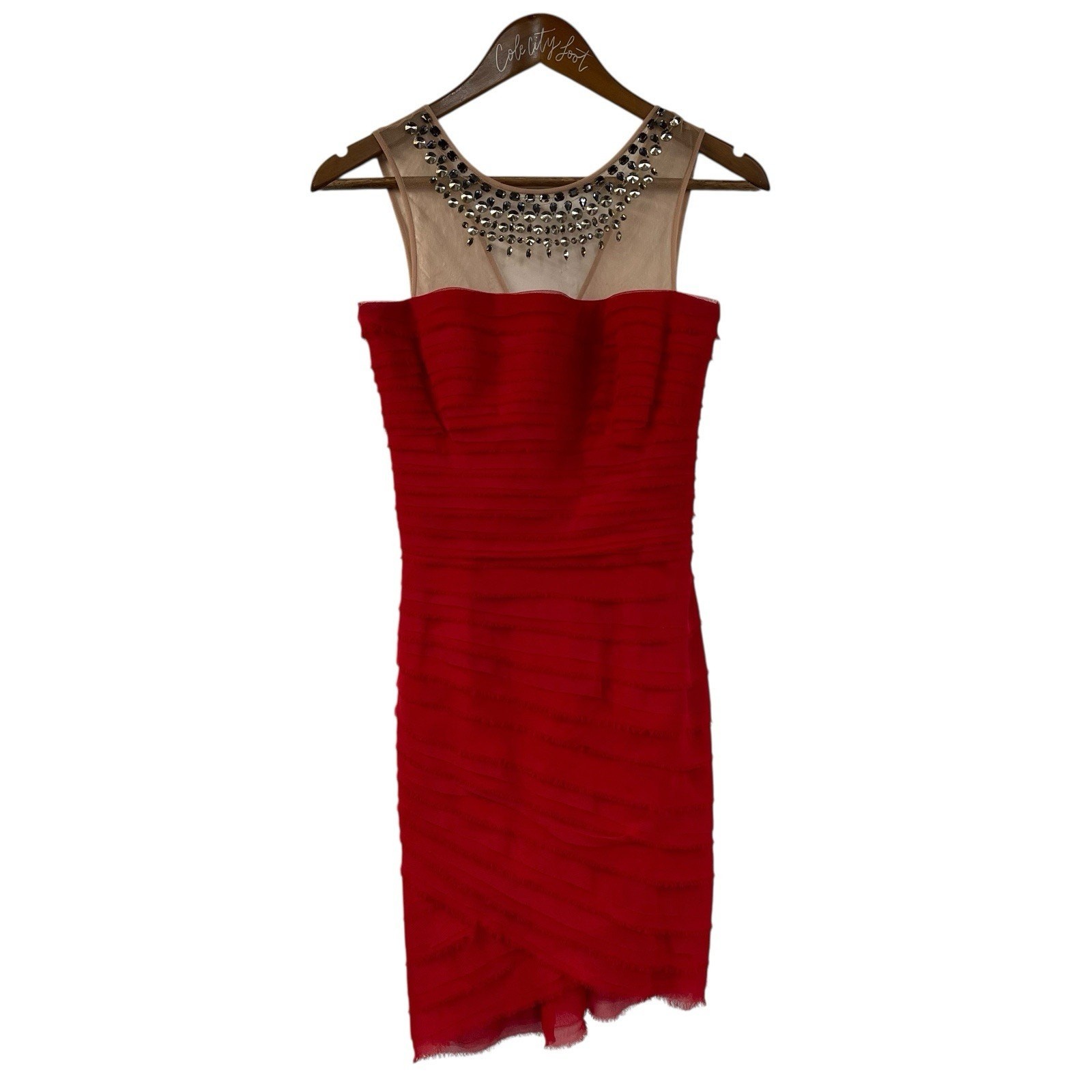 BCBG MAXAZRIA Maia Party Dress Rouge Red Gems Sleeveless