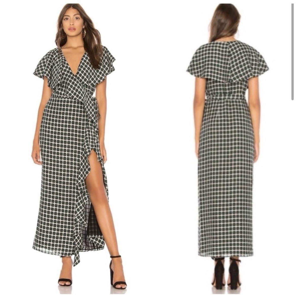 Tularosa Wrap Dress S Black Green Mila Plaid Check Boho Maxi Fall Feminine