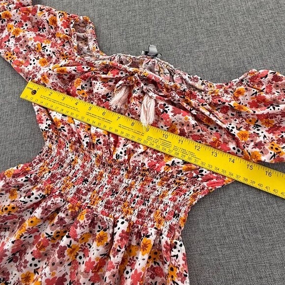 J For Justify Smocked Mini Dress Floral Small rayon Boho Off Shoulder Half Sleev