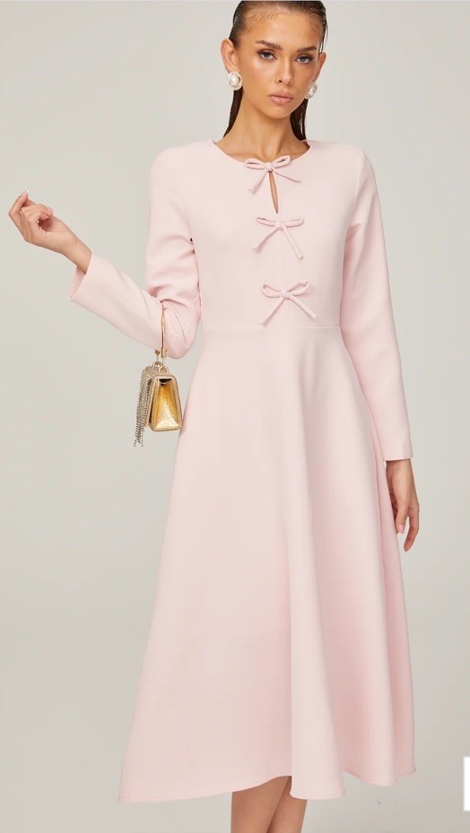 NWT Miss Rosier Elise pink bow-detail split-neck midi dress women’s large