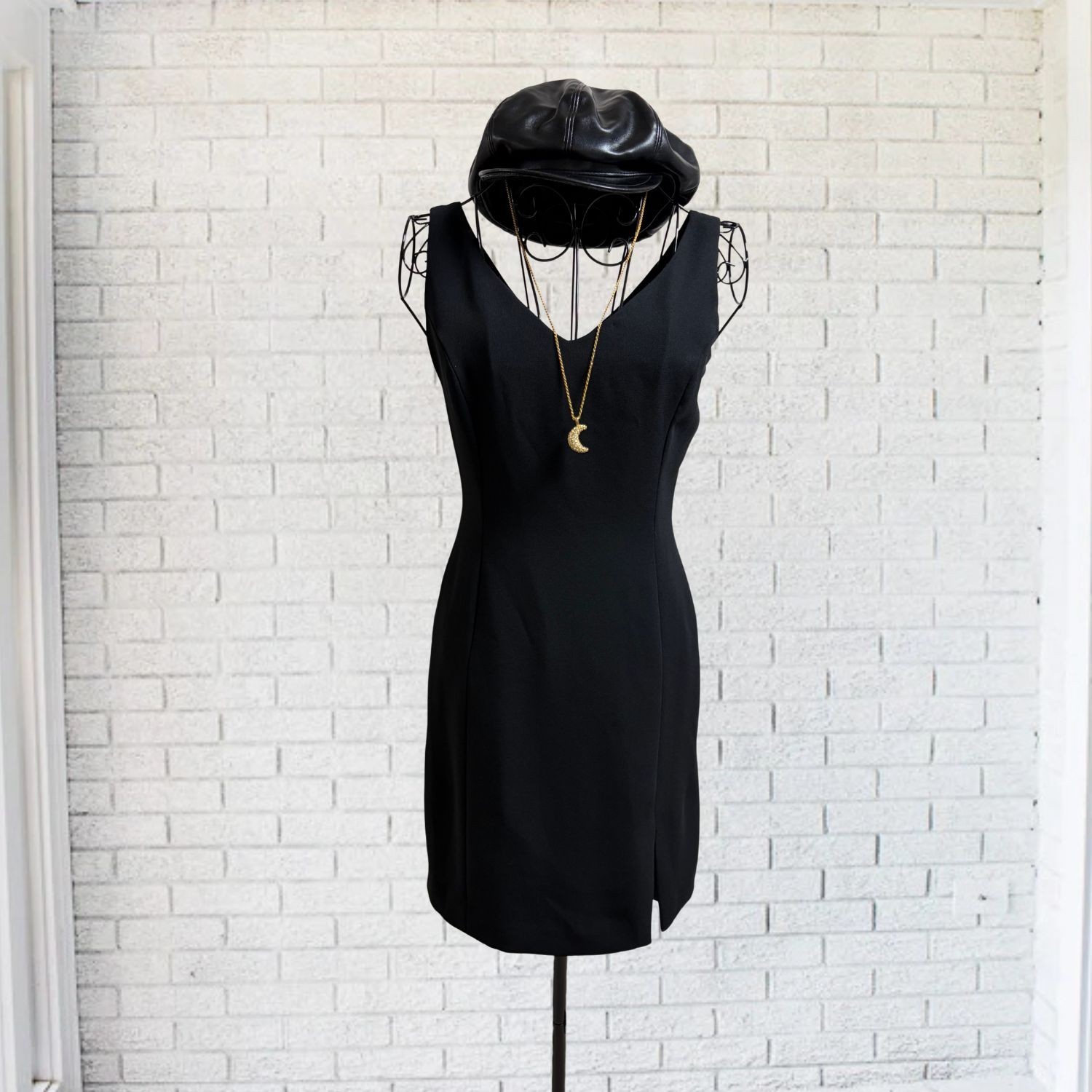 Designer Y2K Mini Slit Black Dress Bodycon Hugo Buscati Size Small 4 Formal Work