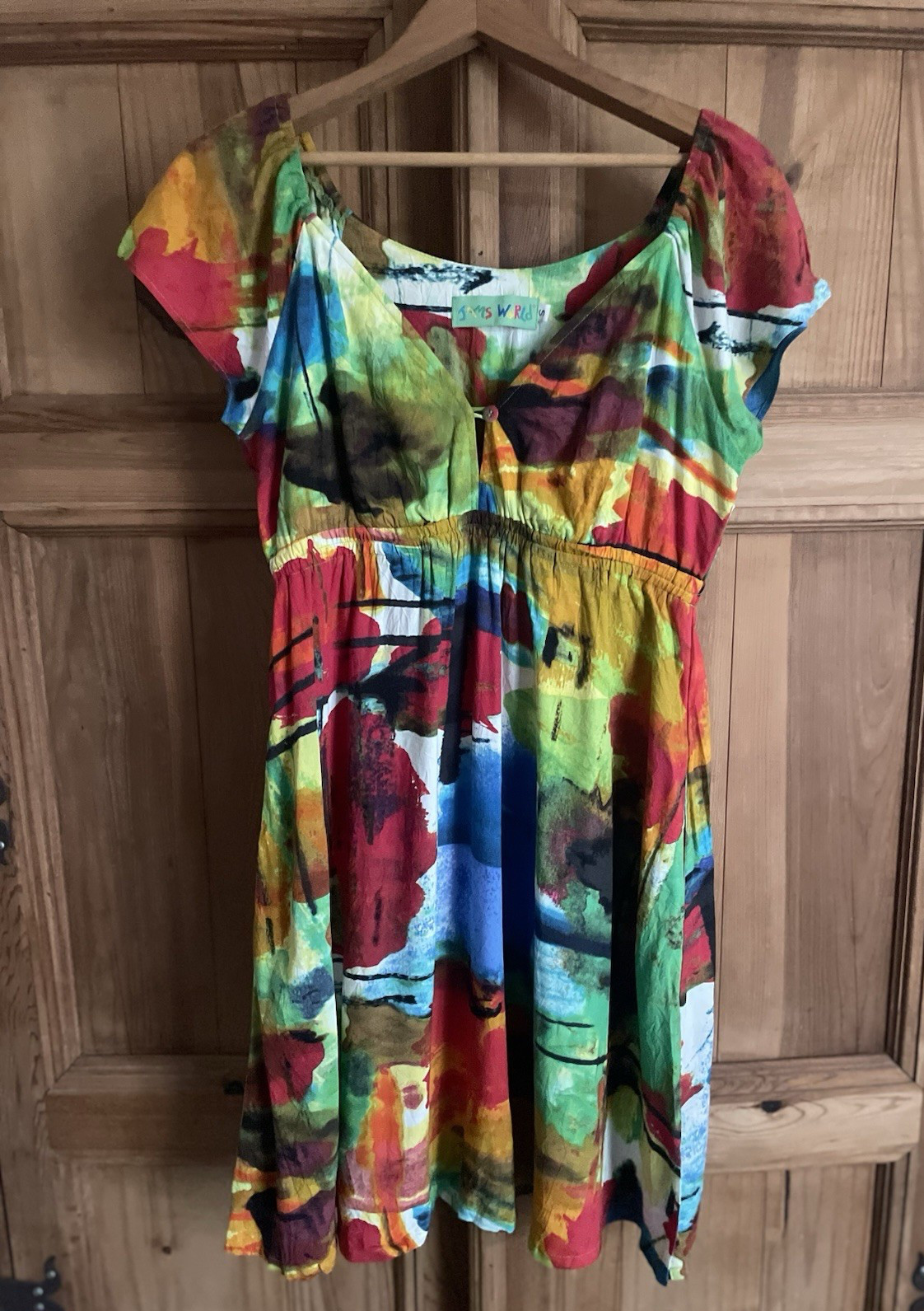 Jams World V Neck Dress Womens Small Multicolor USA Beach Resort Pocket Keyhole