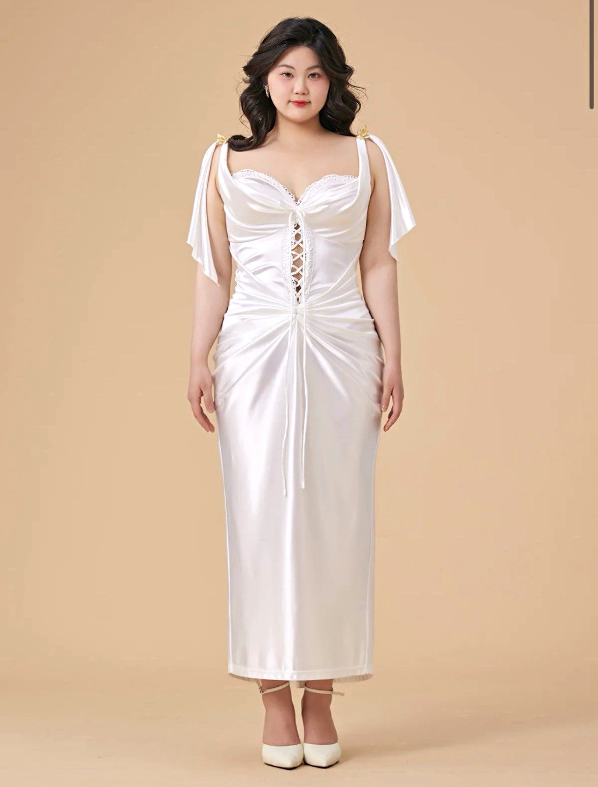 Lacemade St. Phoenix 3XL Plus White Satin Corset Lace Up Dress