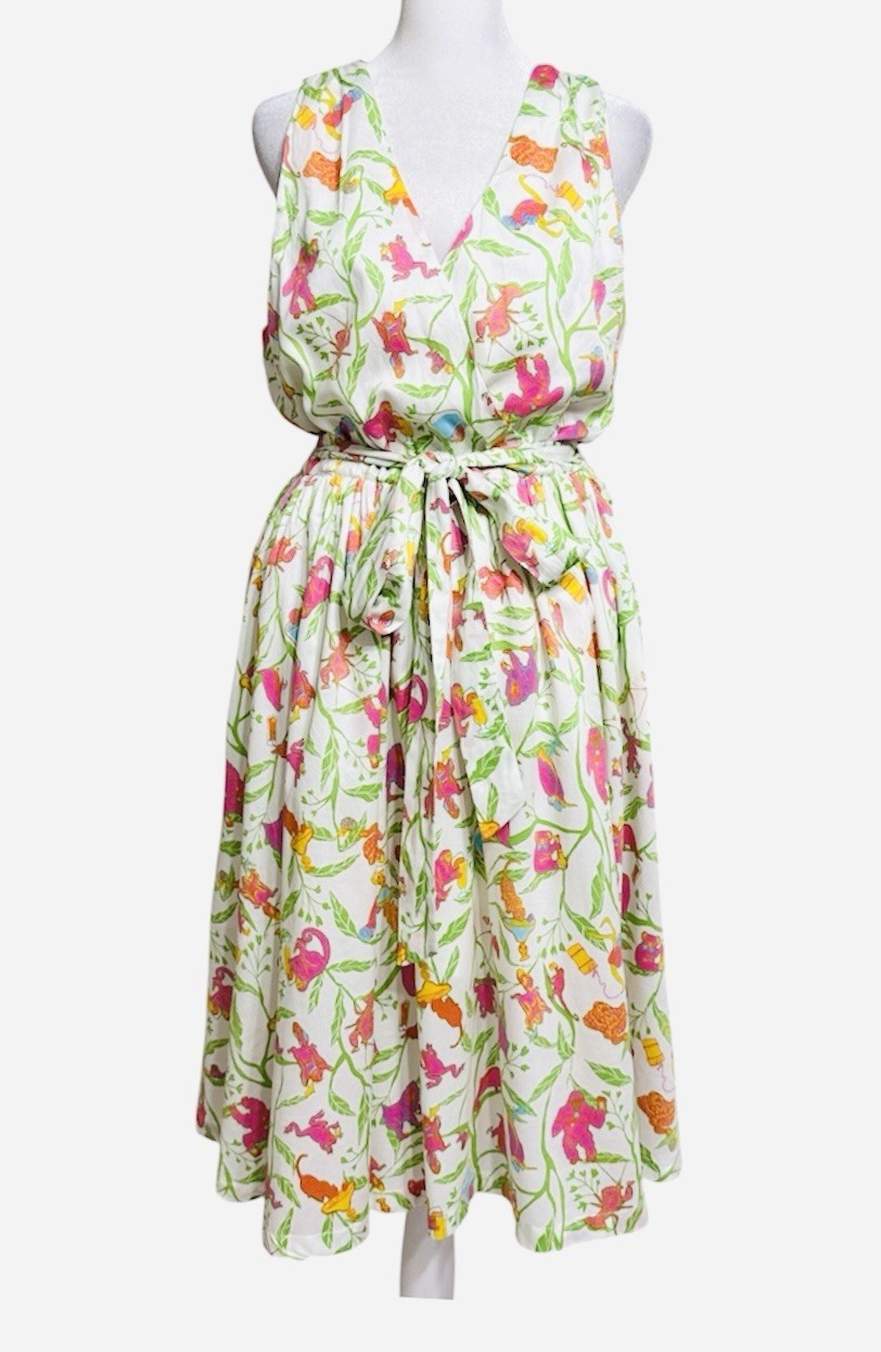 Modcloth Women’s Surplice Sleeveless Whimsical Novelty Print Belt Summer Dress M