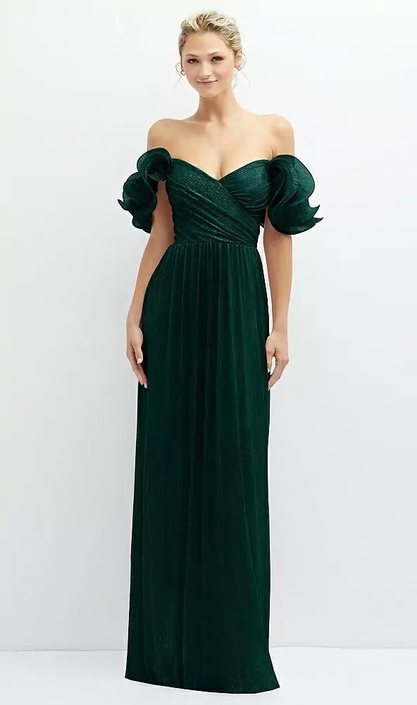 After Six 6883 Ruffle Strap Evergreen Metallic Dress Size XXL $298