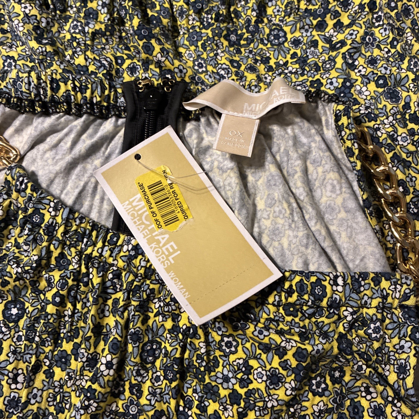 Michael Kors Sleeveless Chain Strap Shift Dress Women’s Size XS Sunflower NWT
