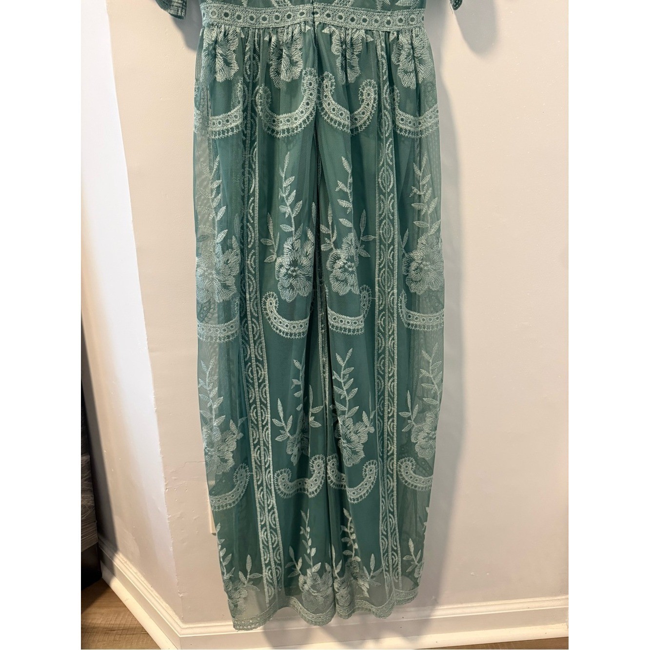 PinkBlush Sage Green Embroidered Lace Maternity Maxi Dress S Romantic Fairycore