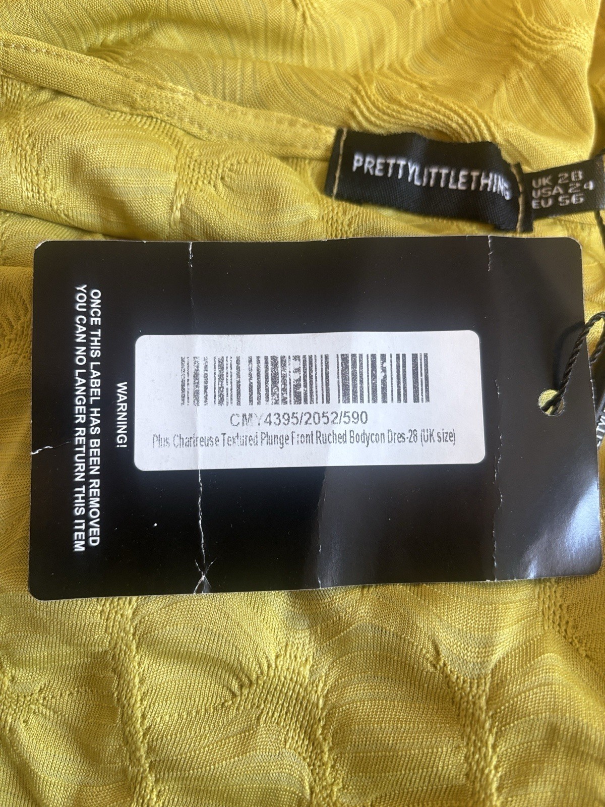 Pretty Little Thing Textured Plunge Front Ruched Bodycon Dress size 24 NWT