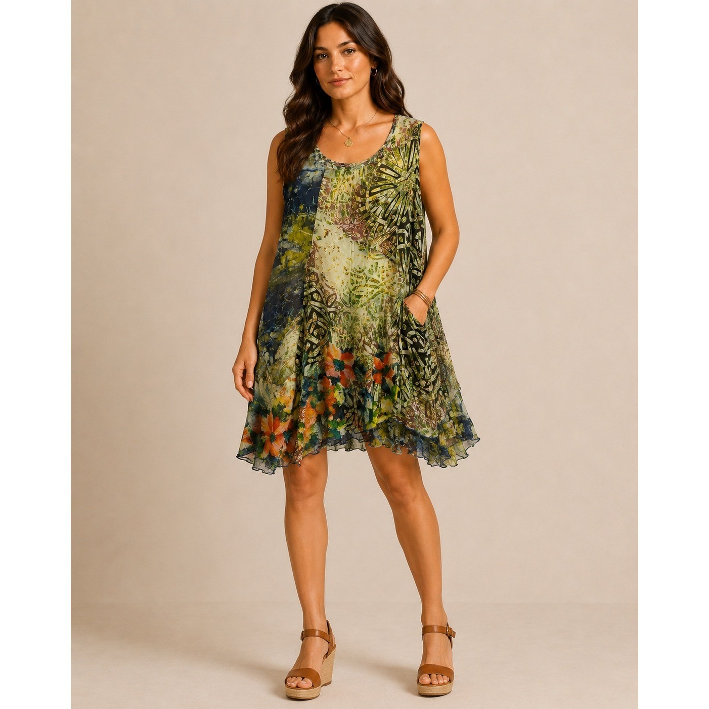 Klozlyne Sheer Floral Pocket Mini Dress L Boho Artsy Lagenlook Cottagecore