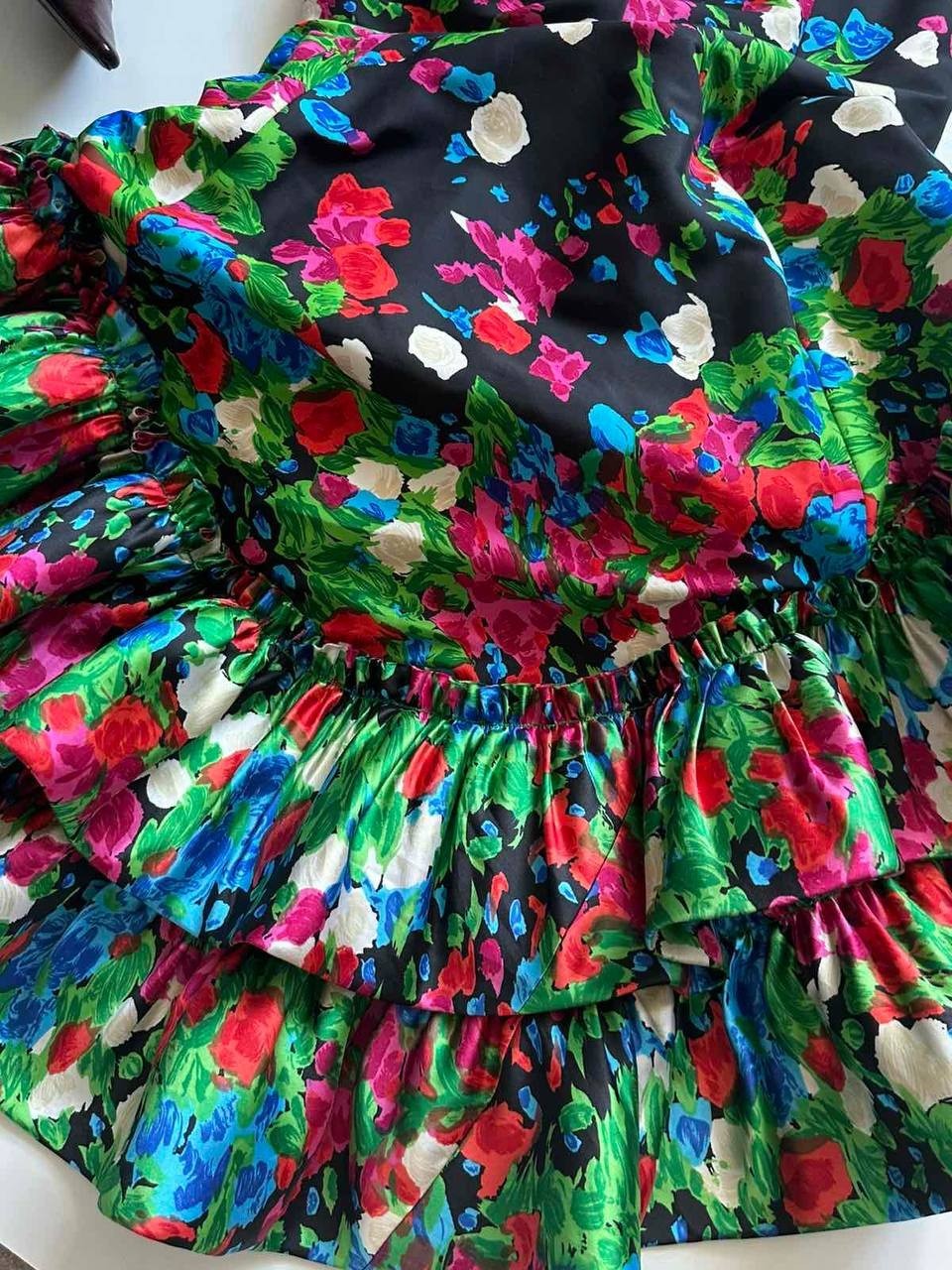 Oscar de la Renta 2008 Runway Silk Faille Floral Ruffle Gown Sz 14