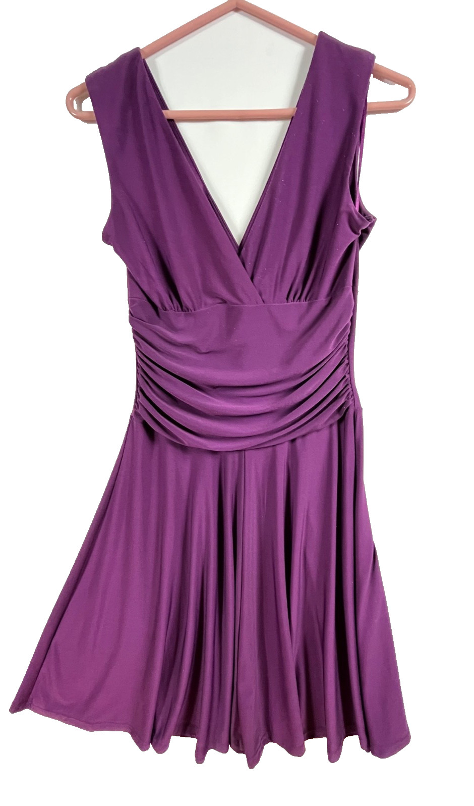 Papillon Purple Grecian A-Line Dress Women’s M Sleeveless Stretch Cocktail