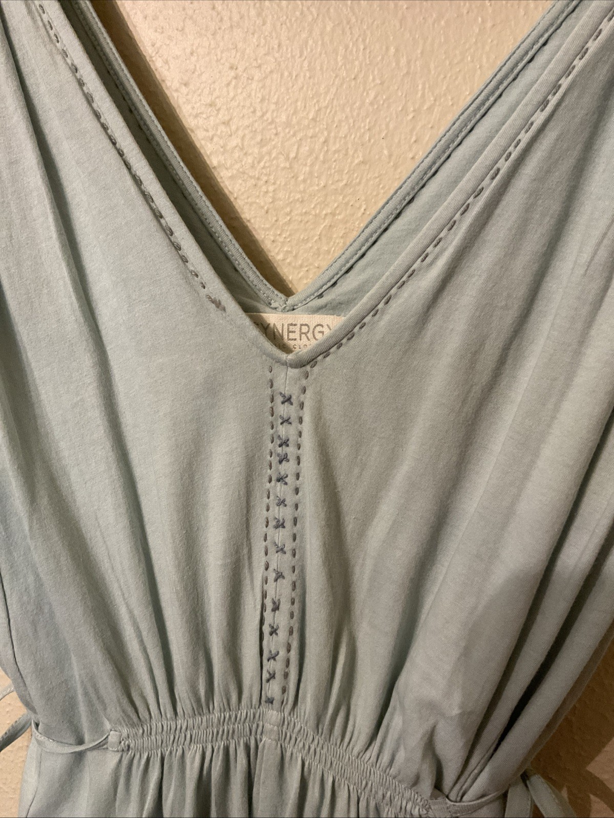 Synergy Soft Organic Cotton Sleeveless V Neck Smocked Waist Midi Dress Women’s M