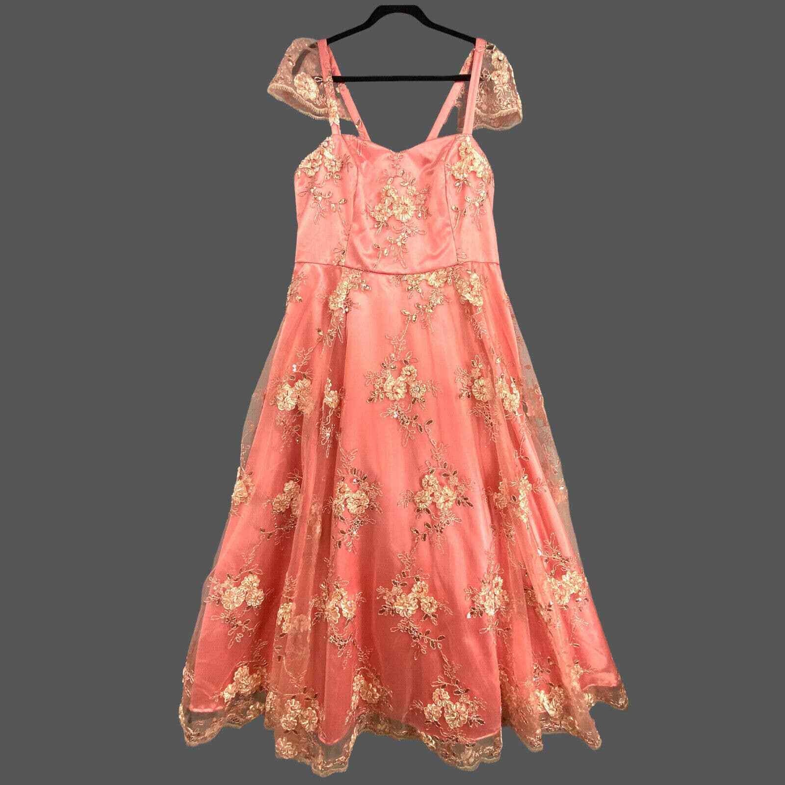 Formal Gown Dress 2XL Floral Lace Maxi Prom Pink Sweatheart Neck Glam Princess
