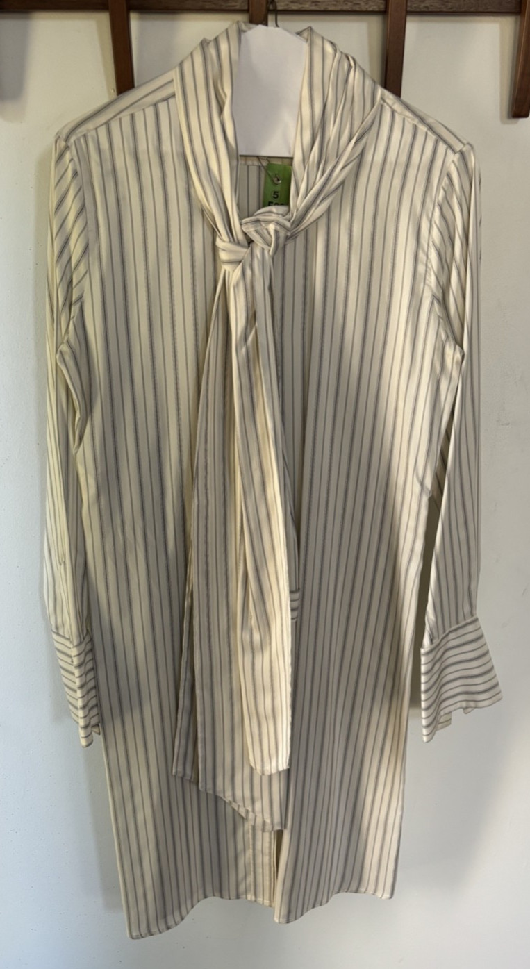 Maison Margiela grey Striped Midi Silk Shirt Dress Sz 1 xs OVERSIZED ITALY