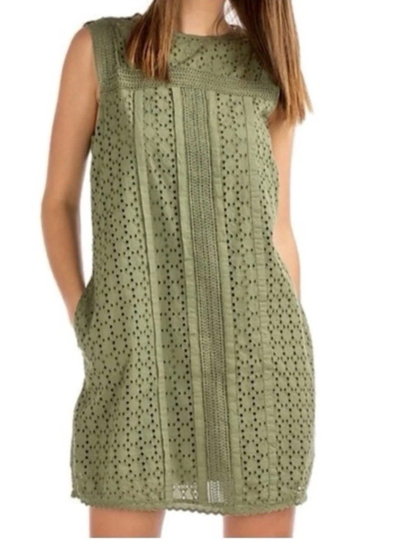 Gap Cypress Green Lace Eyelet Shift Dress size S Tall