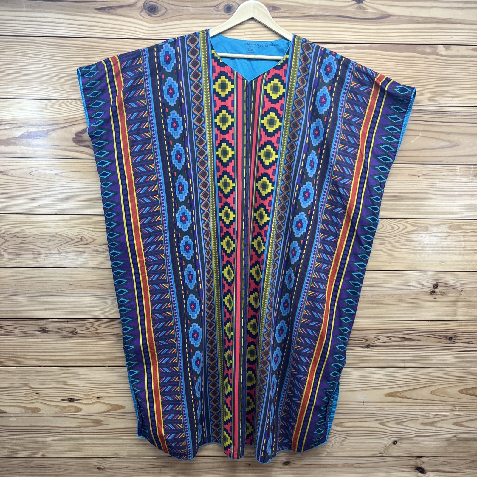 J Peterman Kaftan One Size Colorful Aztec Tribal Cotton Kaftan Hippie MuuMu B107