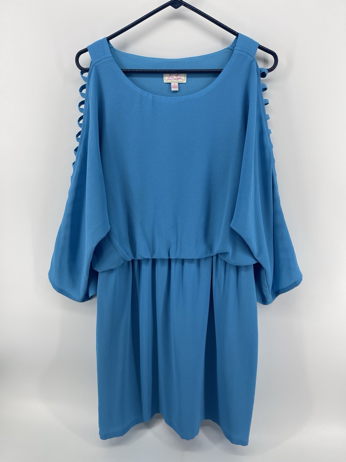 Ivy Lane Long Sleeve Lined Stretch Dress Womens Size Large Blue Knee Length