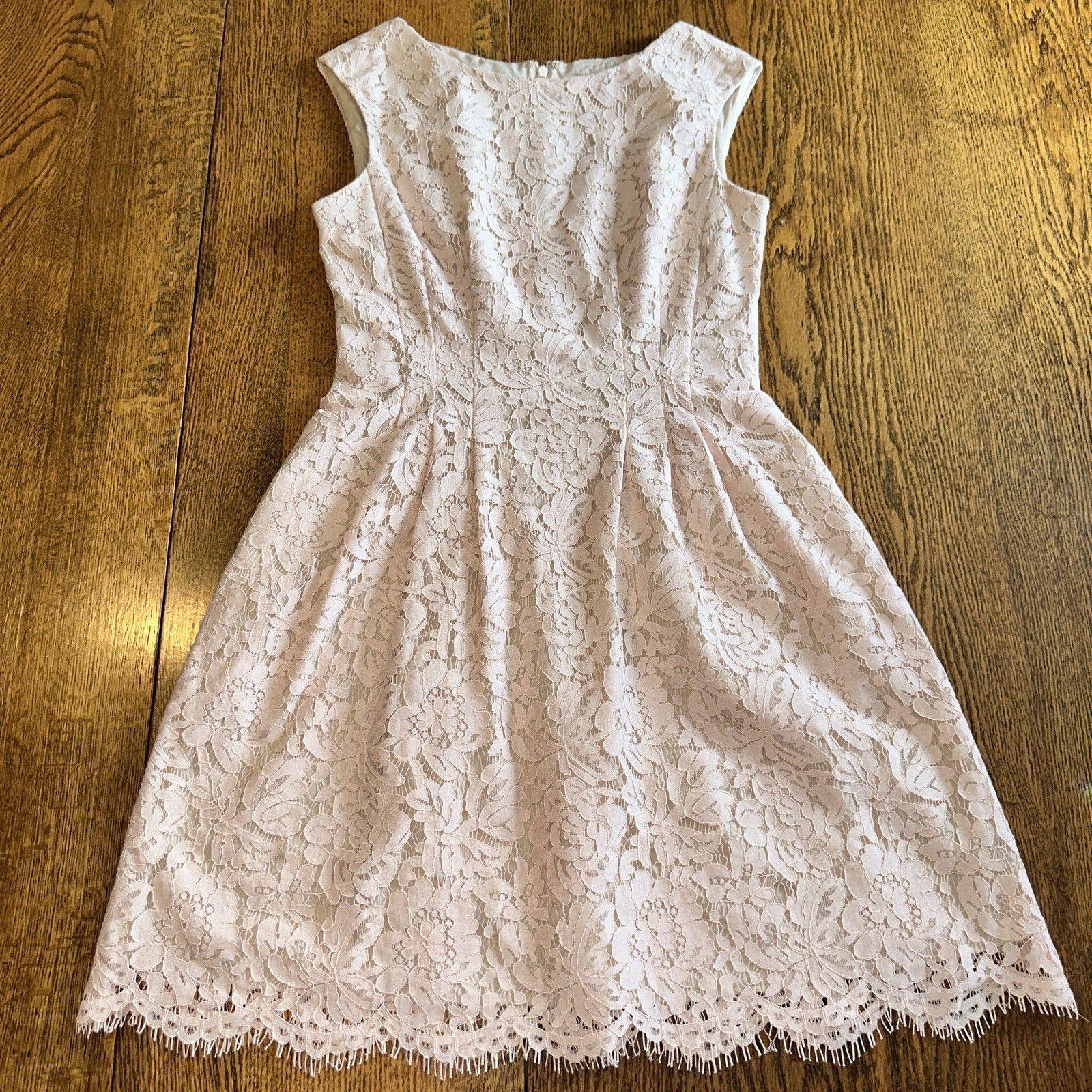 Vince Camuto Lace Dress 6 Scalloped Eyelash Hem Ballet Pink Lined Sleeveless