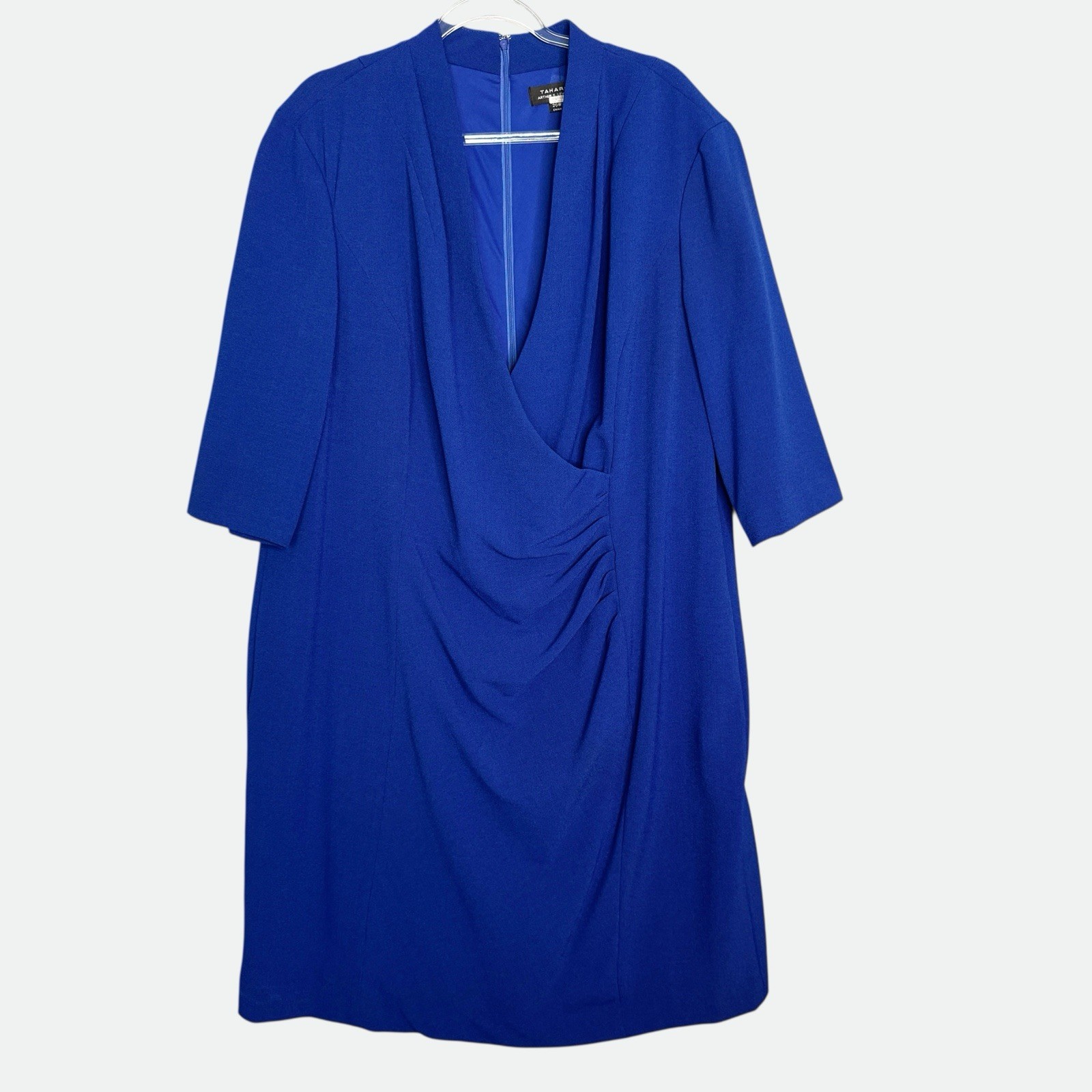 Tahari Arthur S Levine Plus Size 20W Dress Royal Blue Church Faux Wrap Career