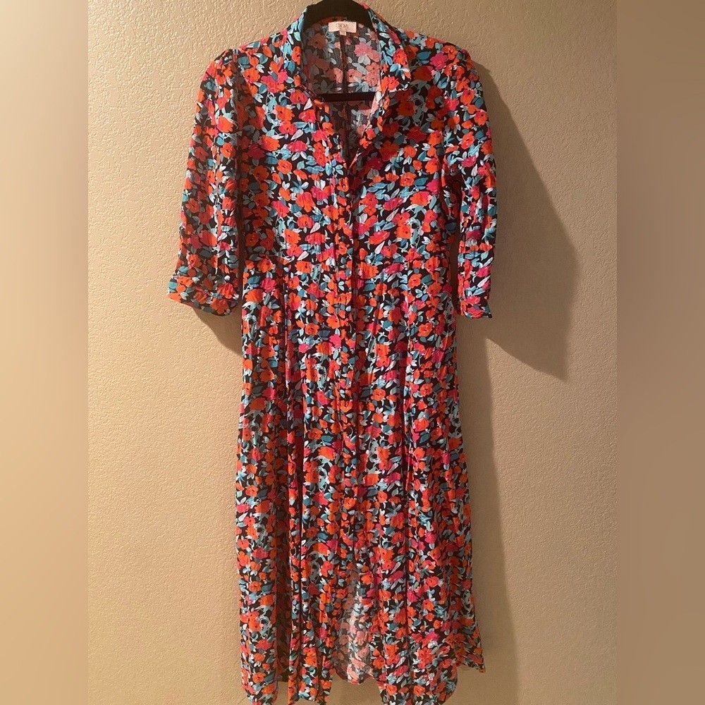 Goa Paris Floral Puff Sleeve Sundress with Notched Collar