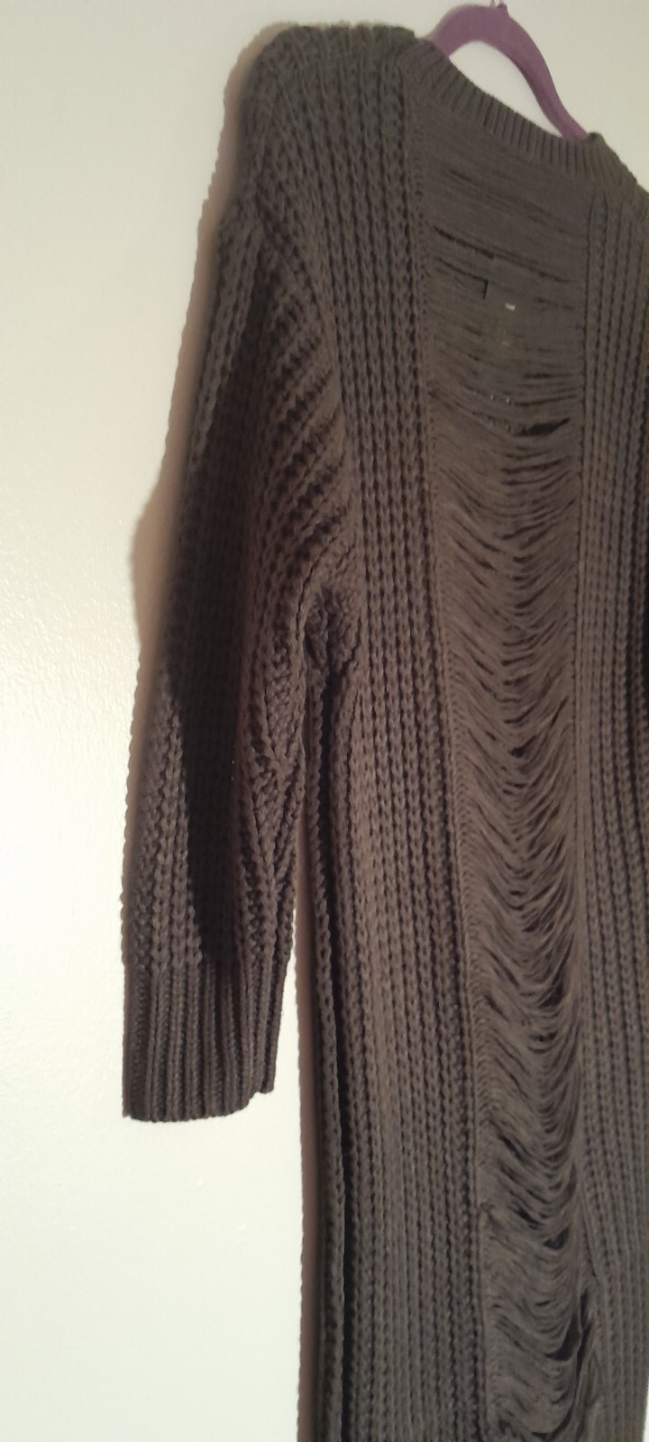 NWT Hera Collection Long Sleeve Chunky Knit Shredded Sweater Dress S/M Green