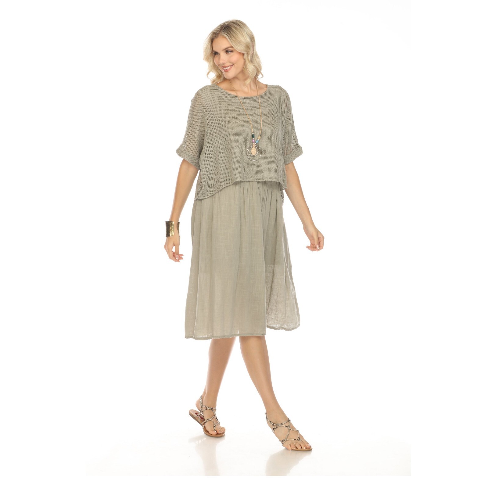Beige Cape style Dress with Netting Detailed