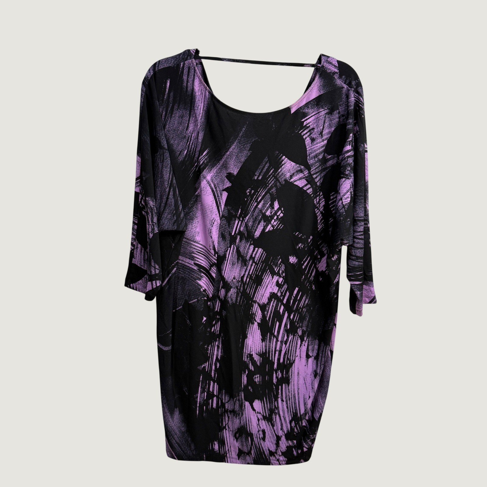 Muse Women Purple Black Abstract Brushstroke Cowl Back Sheath Dress Size 10
