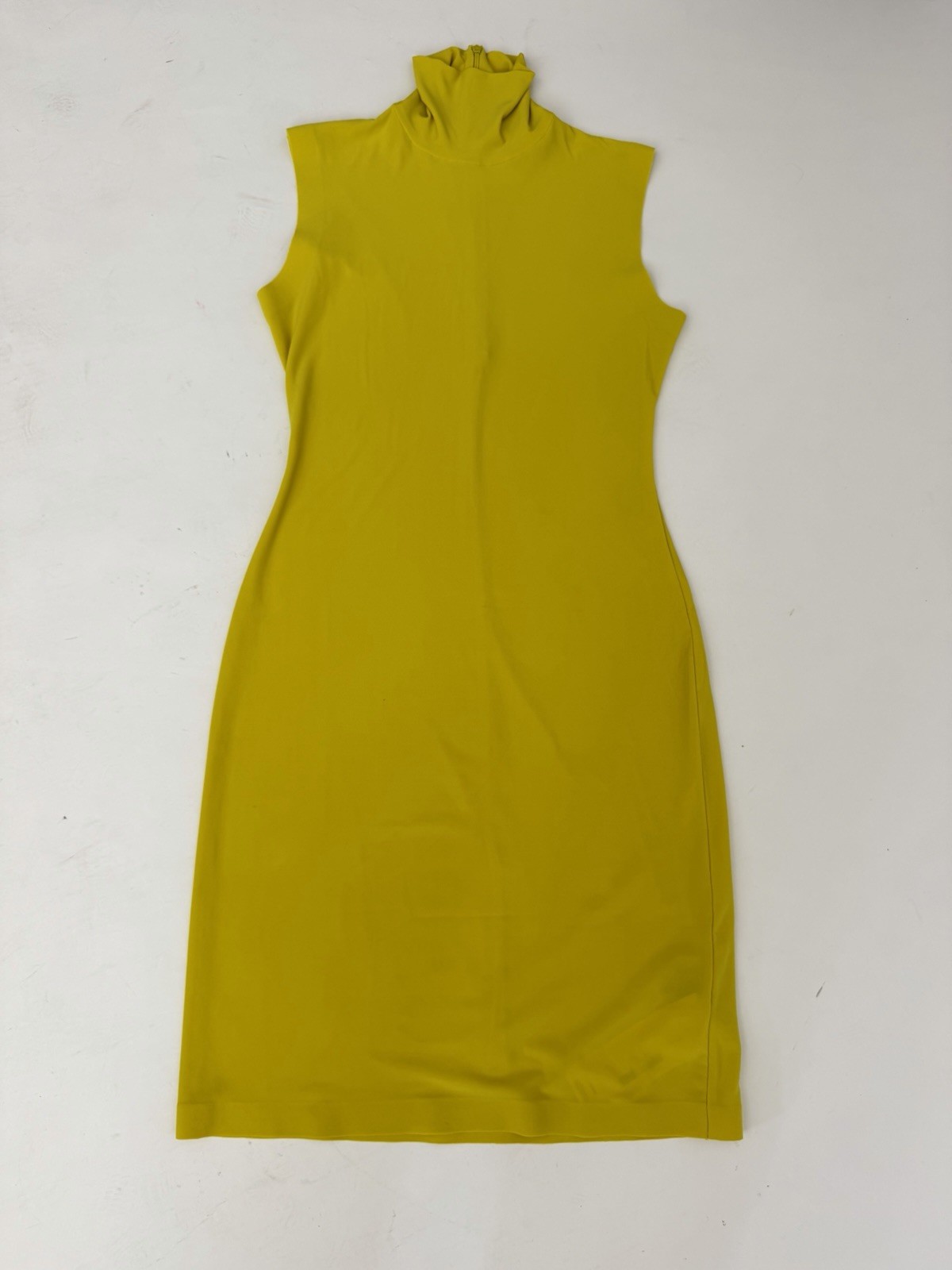 norma kamali Yellow Turtle Neck Stretch Sleeveless Dress S Party Bodycon