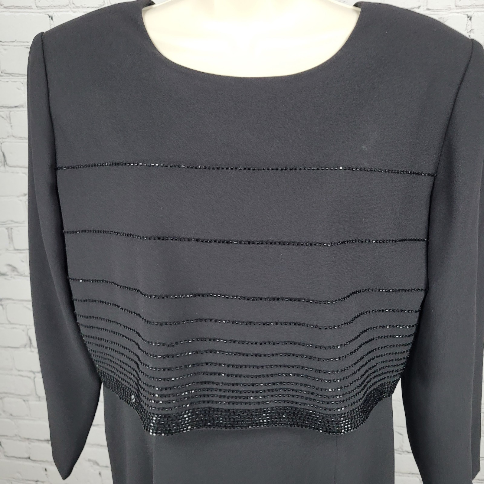 VTG Rimini Black Long Sleeve Beaded Buttoned Back Slit Jacket Dress Size 14