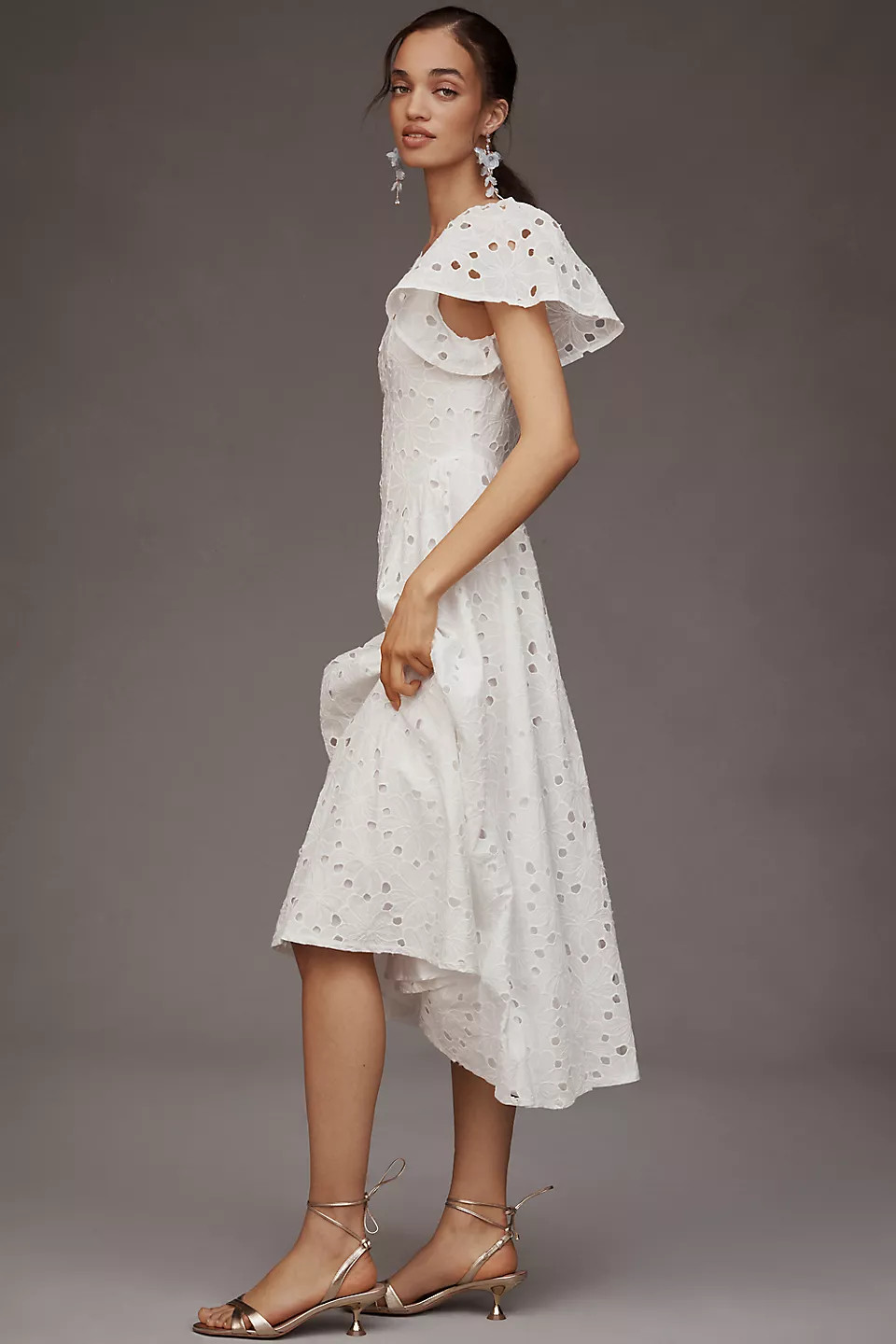 NWT Anthropologie Extro&Vert Ada Flutter-Sleeve Broderie Midi Dress size XS P